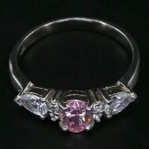 Sterling Silver - NF CHAPAL ZENRAY Pink & White CZ Cocktail Ring Size 7 - 2.5g